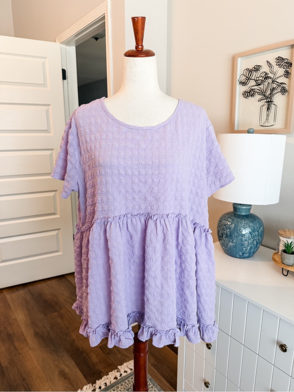 Women's Lilac Textured Ruffle Babydoll Tunic